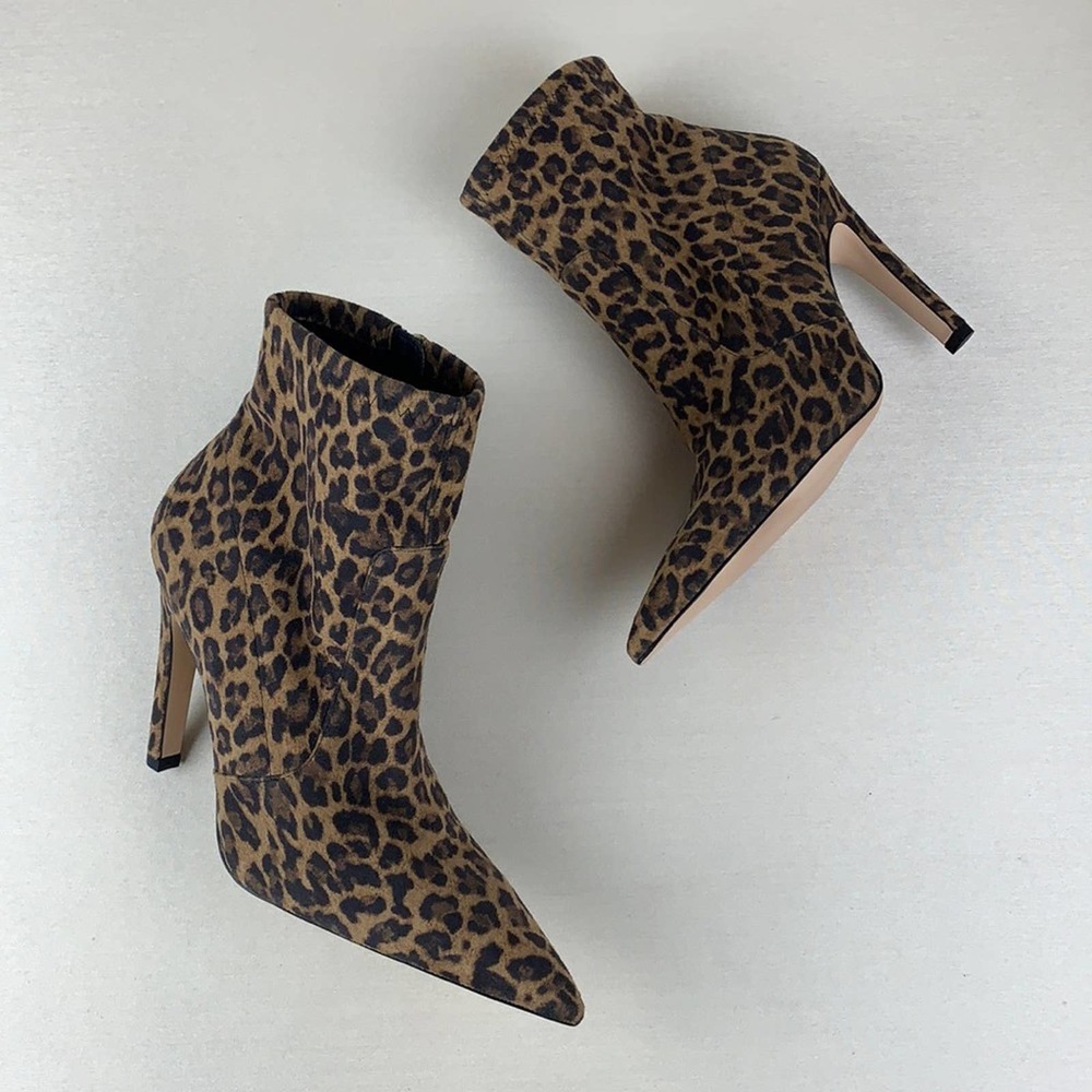 Good American Spanish The Icon in Pale Leopard Bootie Heel NWOB